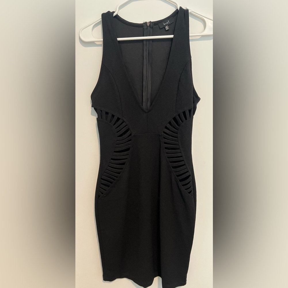 Love J Black Sleeveless Plunge Bodycon Dress